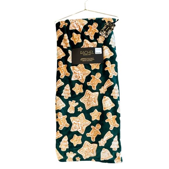 Rachel Roy Christmas Green Gingerbread Cookie Plush Oversized Throw Blanket New - Picture 2 of 15